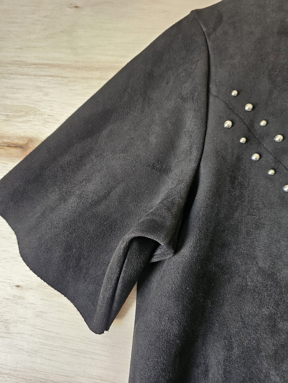 Zara Faux Suede Studded Mini Dress Black Short Sleeve Size L NWT - Picture 5 of 10